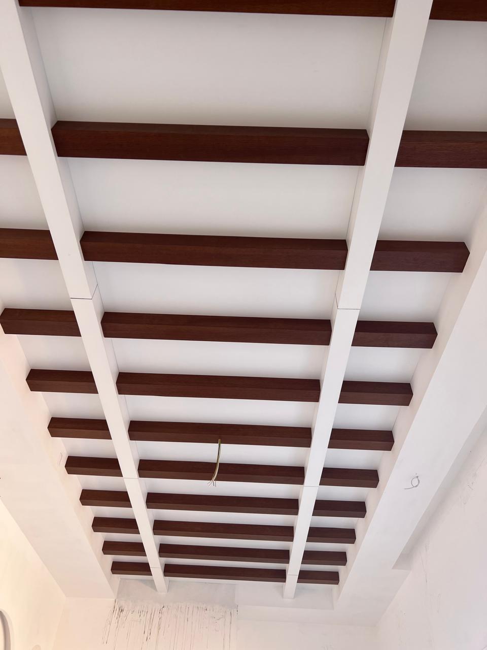 Wood ceiling beam installation